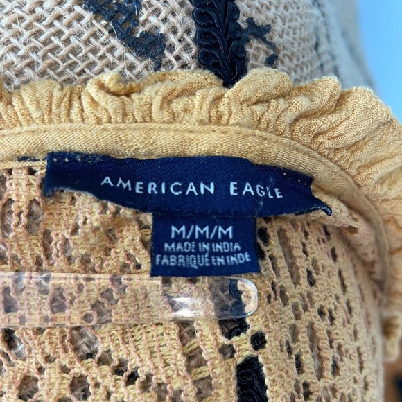 American Eagle Yellow Tunic Top Bohemian Lace Tassels Long Sleeved Womens Medium - Picture 9 of 9